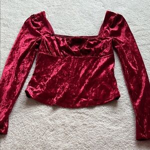 Kingston Grey - Red Fitted Bustier Long Sleeve Cropped Blouse